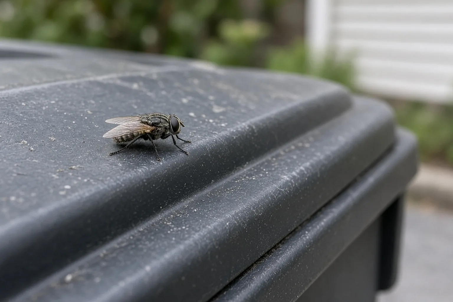 Fly near an outdoor bin lid